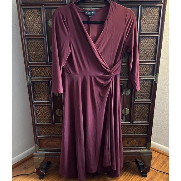 Perceptions Women’s Dress Faux Wrap Maroon Red Knit 3/4 Sleeve S - Picture 2 of 6